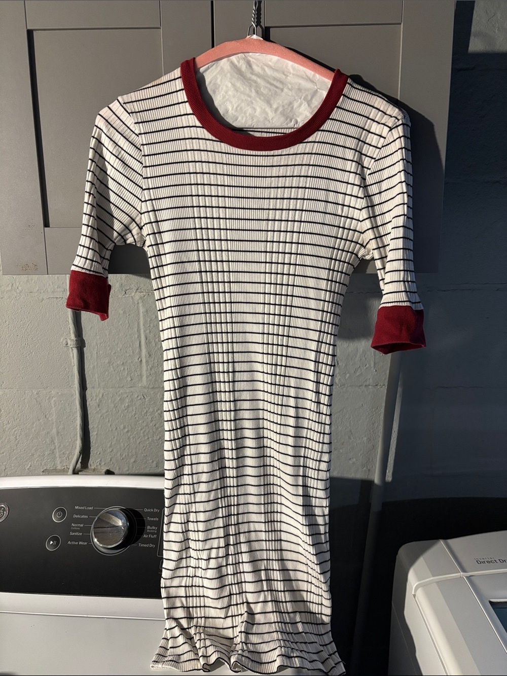 Joie Striped Ribbed mini dress with Red Trim